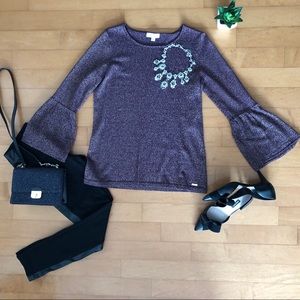Calvin Klein Purple Gold Bell Sleeve Sweater Sz: S